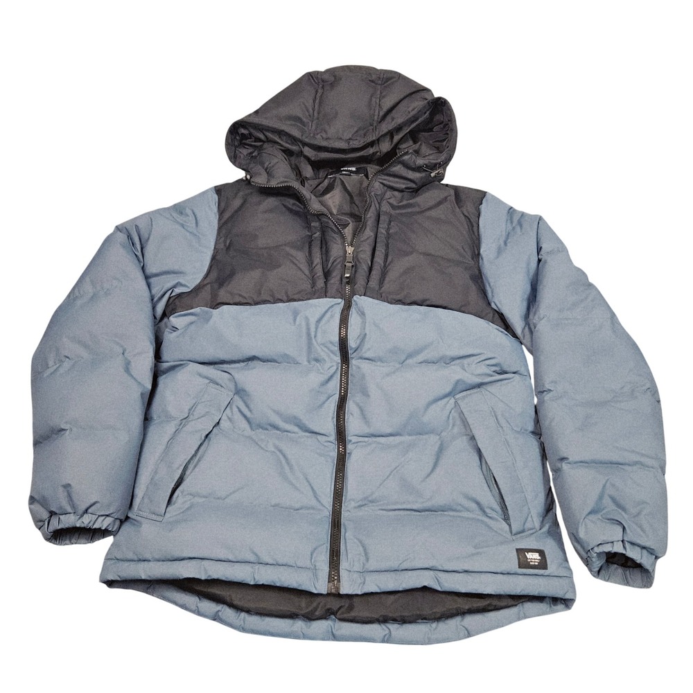 Vans Puffer Jacket Mens Small Blue Black Colorblock Down Gorpcore Skater Street